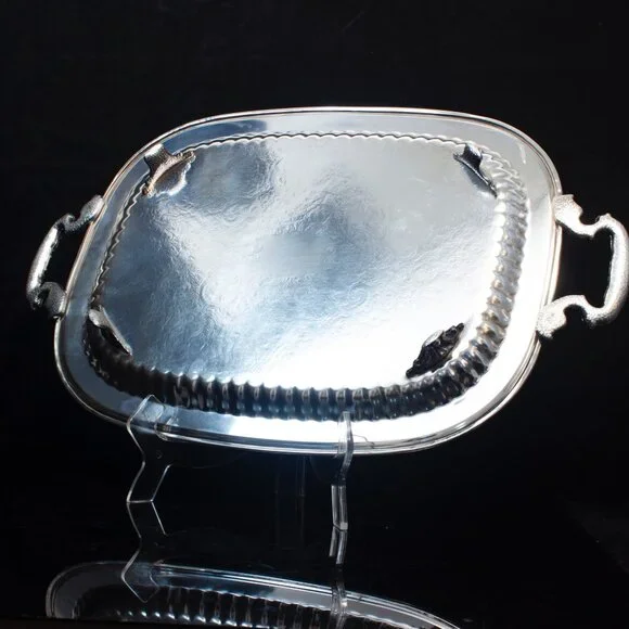 Silver Plated Serving Tray With Intricate Engraving & Handles | Leonard Silver - Picture 8 of 11